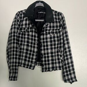Karl Lagerfeld Black and White Plaid Blazer
